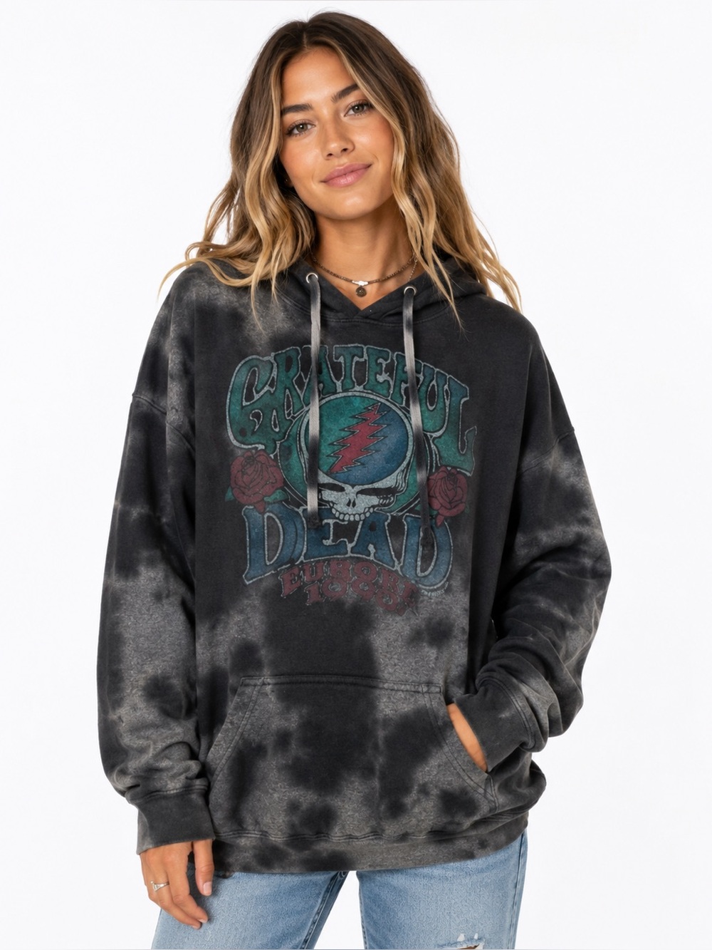 Grateful Dead Buffalo 1988 Junk Food Tie Dye Graphic Hoodie Sweatshirt M